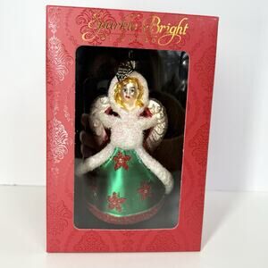 SPARKLE BRIGHT By RADKO ANGEL IN RED CAPE Glass Figurine Ornament 6"